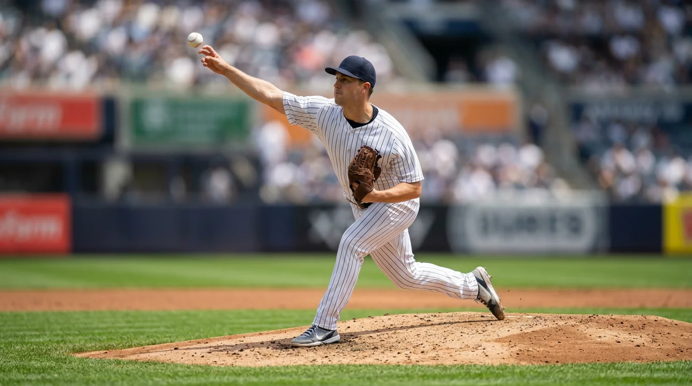 MLB pitcher mid-delivery on the mound — run-line and moneyline context for UK baseball betting punters