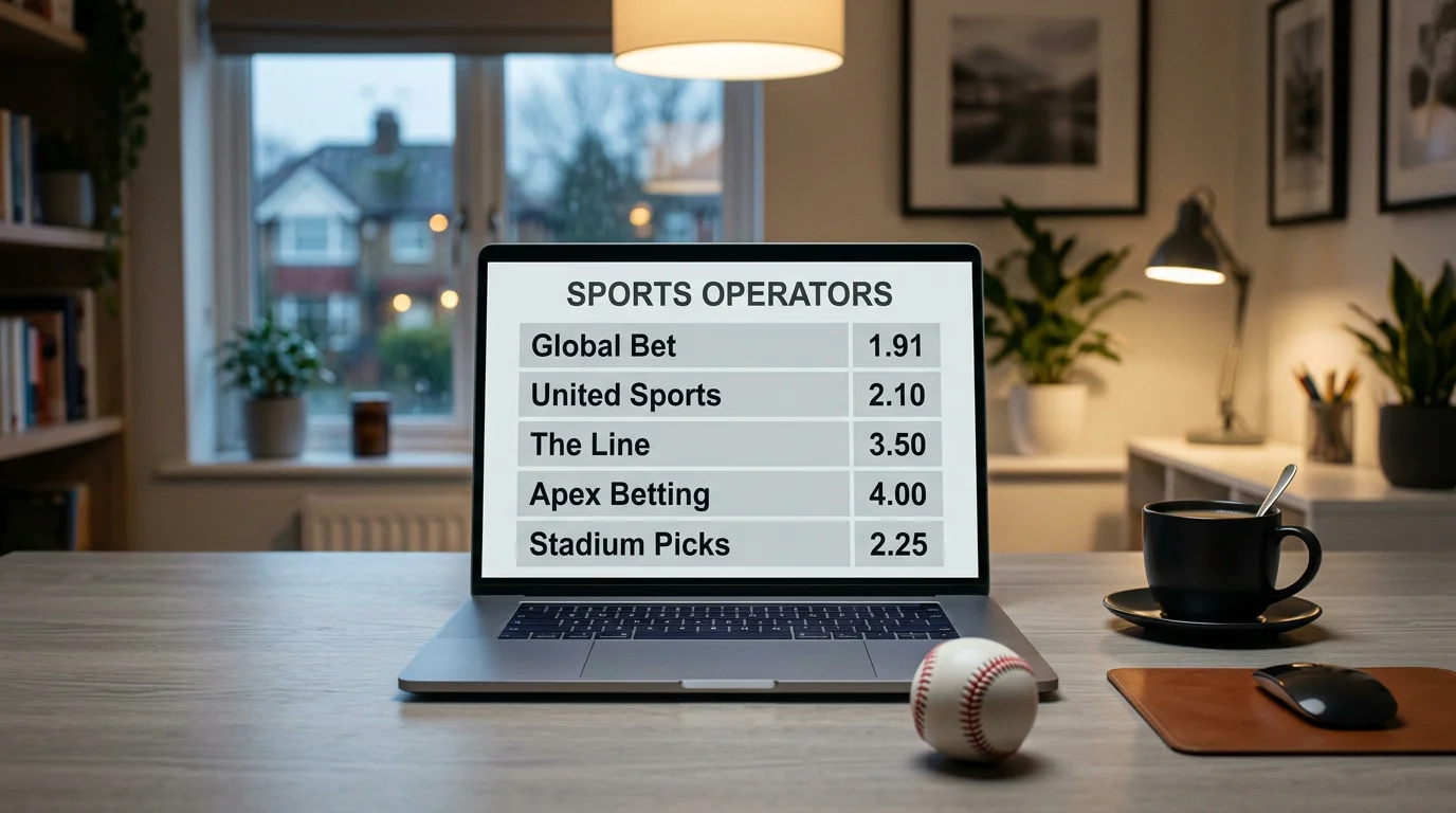 UK MLB betting sites comparison — laptop showing baseball bookmaker shortlist with run-line and moneyline markets